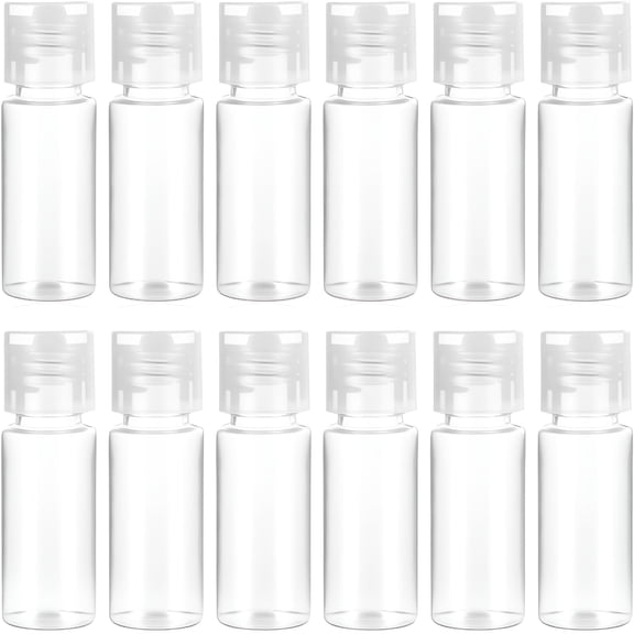 ACDANC 12 Pcs Travel Size Empty Sample Containers with Flip Cap,15Ml/0.5Oz Clear Plastic Mini Travel Bottles,Tiny Squeeze Bottles for Water Shampoo Shower Gel Lotion