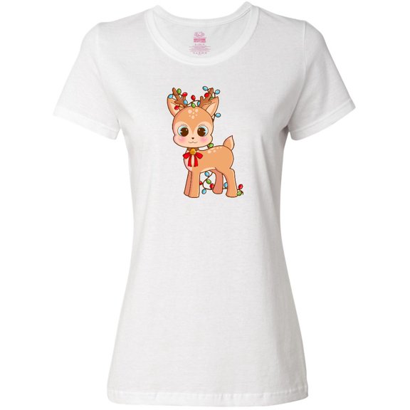 Inktastic Cute Christmas Reindeer with Christmas Lights Women's T-Shirt