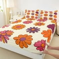 thumbnail image 3 of Homewish Cartoon Daisy Full Size Sheets,Retro Flower Bed Sheets,Beige Orange Sheet Sets For Girls Kids,Breathable Home Decor,4pcs, 3 of 7