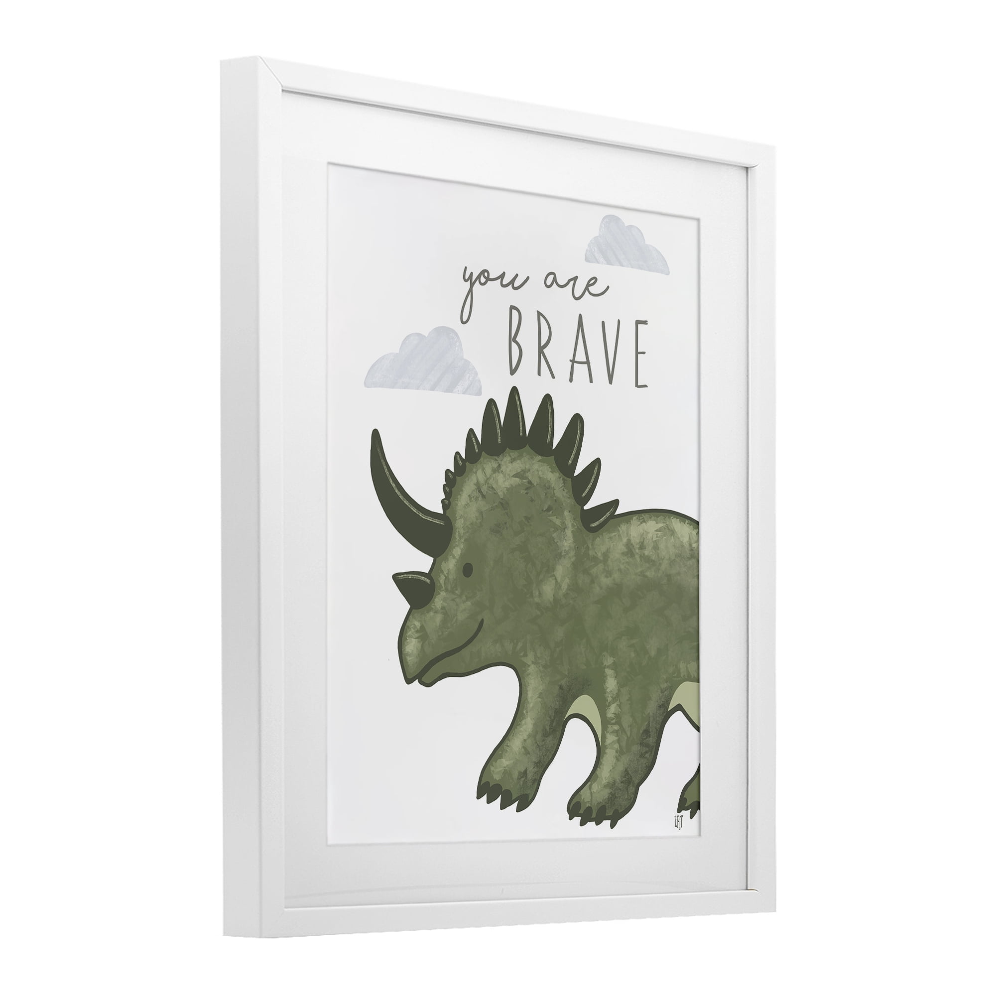 Stupell Industries You Are Brave Dinosaur White Framed Print Under Glass, design by Elizabeth Tyndall
