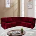 thumbnail image 6 of CJC 5 Seat Velvet Recliner Sofa Covers, 7-Piece Corner Sofa Covers, L-Shaped Sectional Couch Slipcovers, Stretch Furniture Protector, Burgundy, 6 of 9