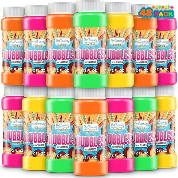 ArtCreativity Bubble Blower Toy Mini Bottles with Wands 48 Pack Ages 3  Kids Party Favors Birthday Gifts Outdoor Fun