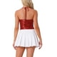 thumbnail image 3 of Camiseta metálica sin espalda para mujer Inspire Chic, con tirantes asimétricos y halter, top brillante, color rojo, 3 of 6