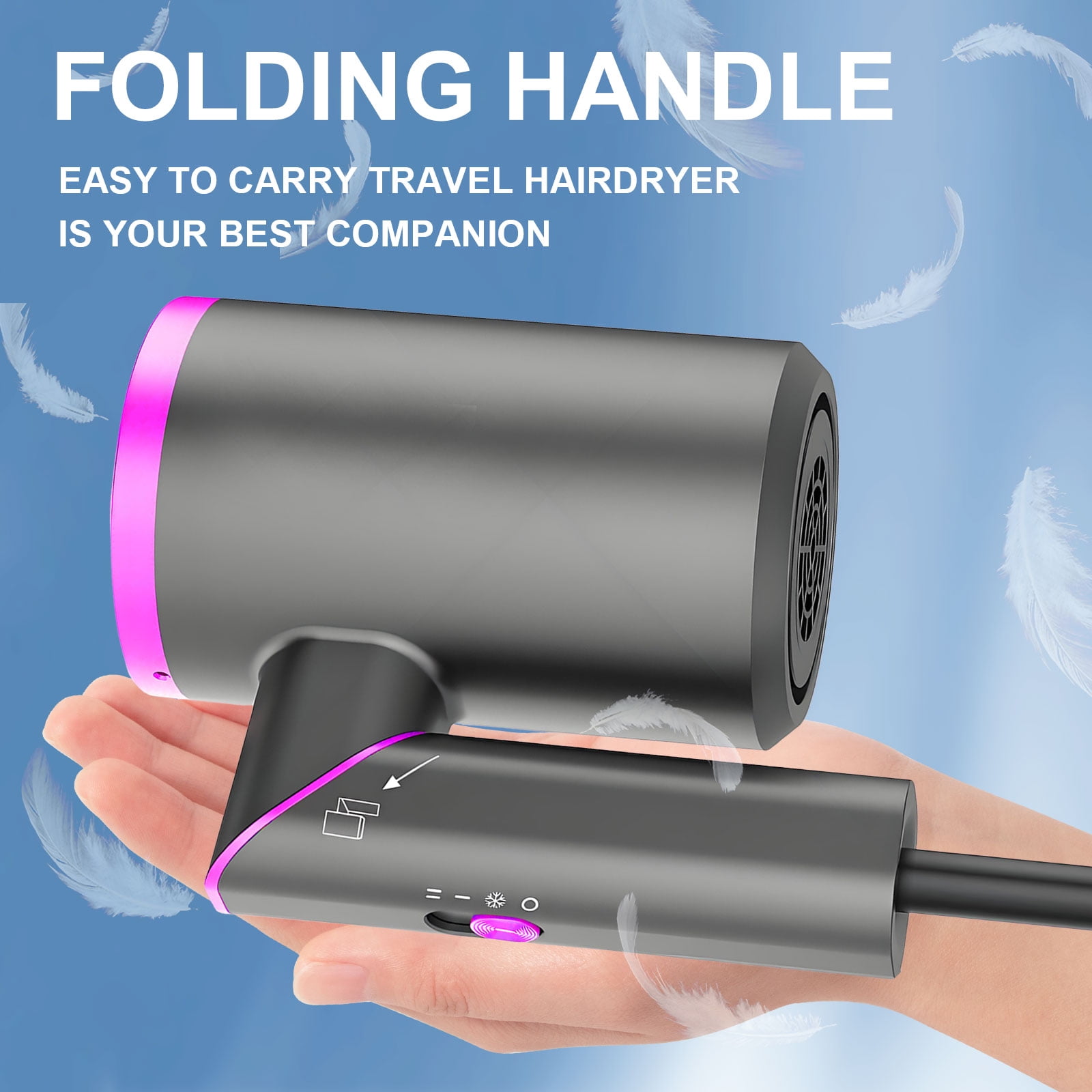 Rirool 1800W Ionic Hair Dryer with Diffuser, 2 Speed & 3 Heat Settings, Foldable Travel Blow Dryer, Frizz Control & Constant Temperature, Lightweight for Curly/Straight Hair, Crimson Purple