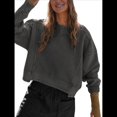 thumbnail image 2 of Sudadera Corta para Mujer, Cuello Redondo, Larga, Talla Grande, Otoño-Invierno 2025, Estilo Jersey Holgado. Gris Oscuro M, 2 of 10