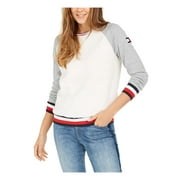 TOMMY HILFIGER Womens White Long Sleeve Crew Neck Sweater Size: M