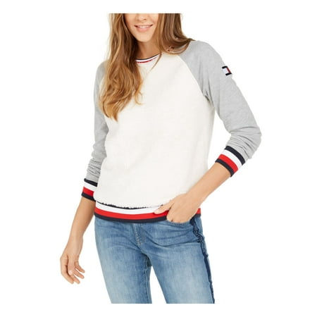 TOMMY HILFIGER Womens White Long Sleeve Crew Neck Sweater Size: M