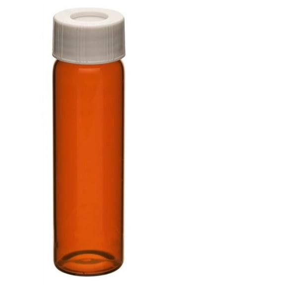 VOA/TOC Amber Vials, 40mL - 100/PK - Borosilicate Glass - ASTM/USP Type I, Class B - PP Caps with PTFE Septa - Shrink-Wrapped - Pre-Assembled - Eisco Labs