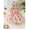 thumbnail image 3 of FEORJGP Infant Baby Girl Summer Outfits Newborn Sleeveless Cami Jumpsuit Dress Fruit Print Smocked Romper Dress Ruched Bodysuit with Headband Set Little Girls Cute Cartoon 2Pcs Clothes, 3 of 9