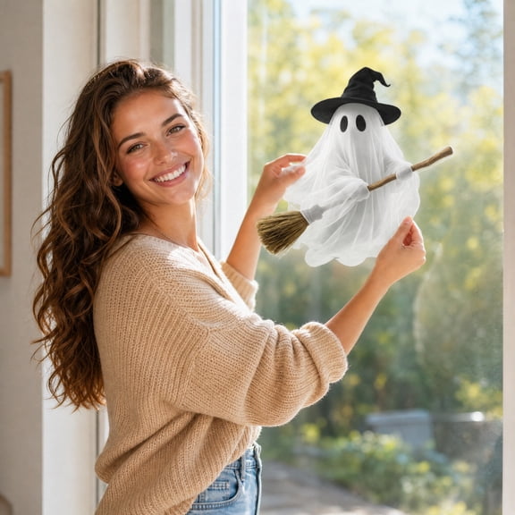 Fall Thanksgiving Halloween Decoration for Home Indoor Outdoor Clearance Under $15.00! Halloween Bedroom And Living Room Home Decoration - Witch And Little Ghost Stickers