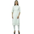 thumbnail image 4 of Bimba Womens Rayon Designer Tunic Lace Detail Yoke Kurtis Top Straight Blouse, 4 of 7