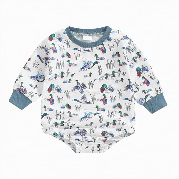 mgoYE Unisex Baby Long Sleeve Bodysuit Fall Winter Infant Boy Girl Romper Duck Print 3 6 12 18 Months Clothes(White,0-3 Months)