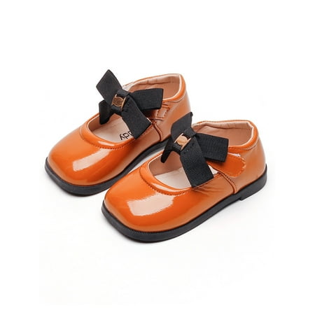 

Crocowalk Children Mary Jane Sandals Magic Tape Flats Bowknot Dress Shoes Girls Uniform Shoe Dance Soft Sole Princess Orange 12C