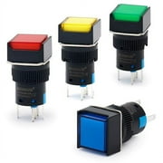 Baomain 5/8" 16mm Push Button Switch Momentary Square Cap LED Lamp Red Yellow Blue Green Light DC 12V SPDT 5 Pin 4 Pack