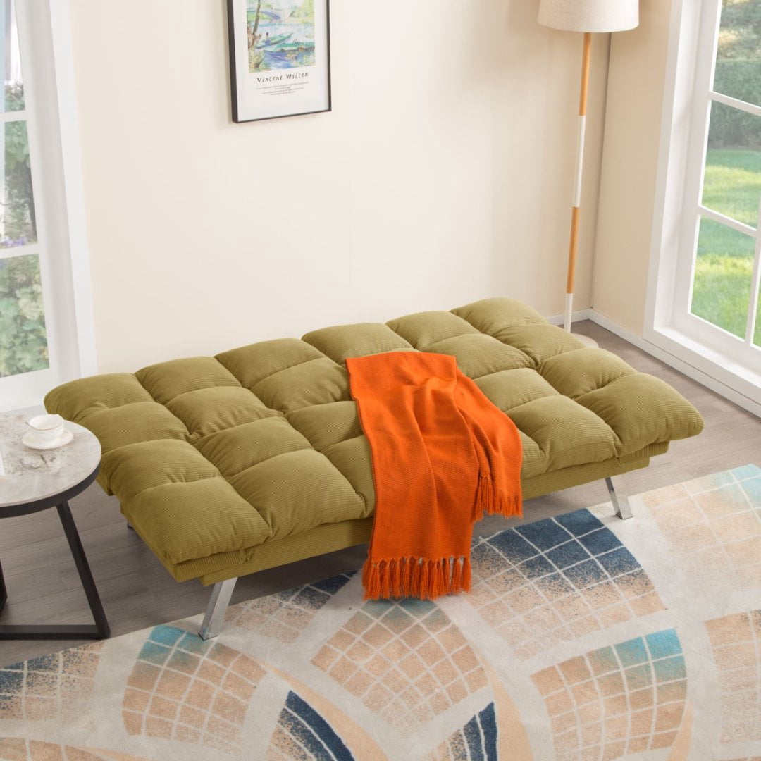 BSHTI 67.3” Futon Sofa Bed, Converts to Twin Sleeper in Seconds, 3-Position Adjustable Backrest, Corduroy Upholstery for Living Room, Office, Guest Room