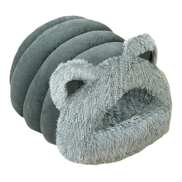 Cama cueva para gatos autocalentable, lavable, semicerrada, con base antideslizante para invierno M azul
