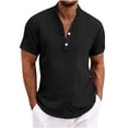 thumbnail image 2 of Cotton Henley for Men Casual T-Shirts Summer V Neck Short Sleeve Solid Color T-Shirt Band Collar V Neck Button Tops Beach Vacation Tees, 2 of 6