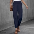 thumbnail image 2 of Pantalones palazzo de lino con cintura elástica, pierna ancha y bolsillos para mujer, 2 of 6