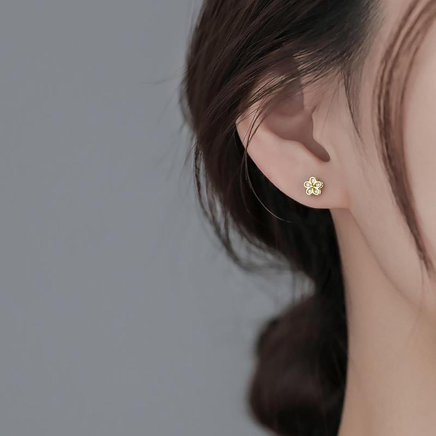 Gold Stud Earrings 925 Sterling Silver 18K Gold Plated Cubic Zirconia Screw Back Cute Hypoallergenic for Women Jewelry Gift Mother's Day