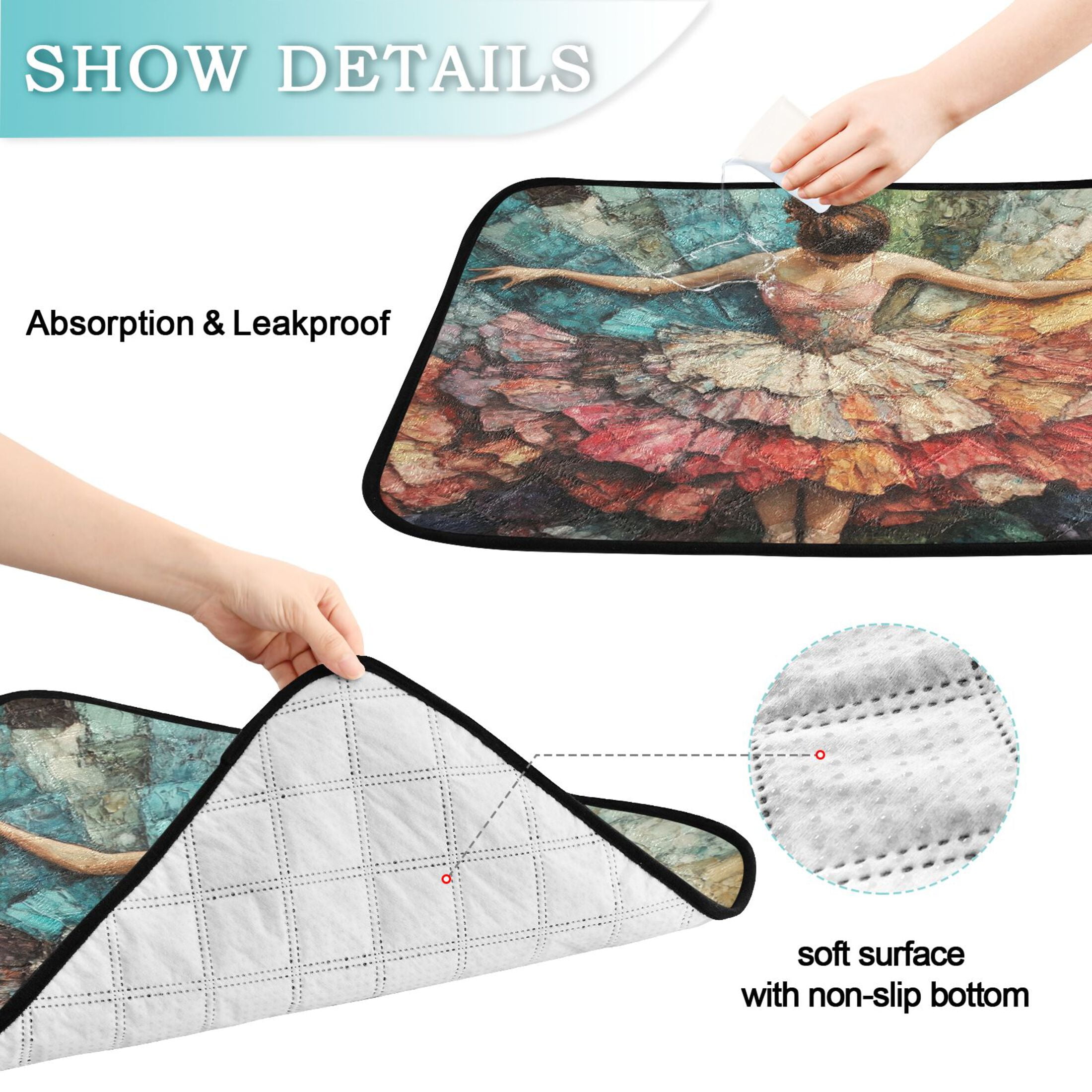 Qxltty The Elegant Ballet Cat litter Pads Pet Set of 2 Diaper Mats Center Anti-leakage Layer Absorbent Soft and Comfortable