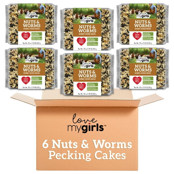 Love My Girls Nut & Worms Seed Cake, Gourmet Multi-Grain Chicken Treats, 6 Count per Pack, 20 oz. each