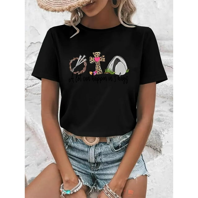 Women's Easter-Themed Graphic Tee - Soft & Stretchy Polyester Blend, Casual Round Neck Short Sleeve Shirt in Multiple Colors Tee For Adult, Men, Women, Teen, Teenager, Adolescent, Youth
