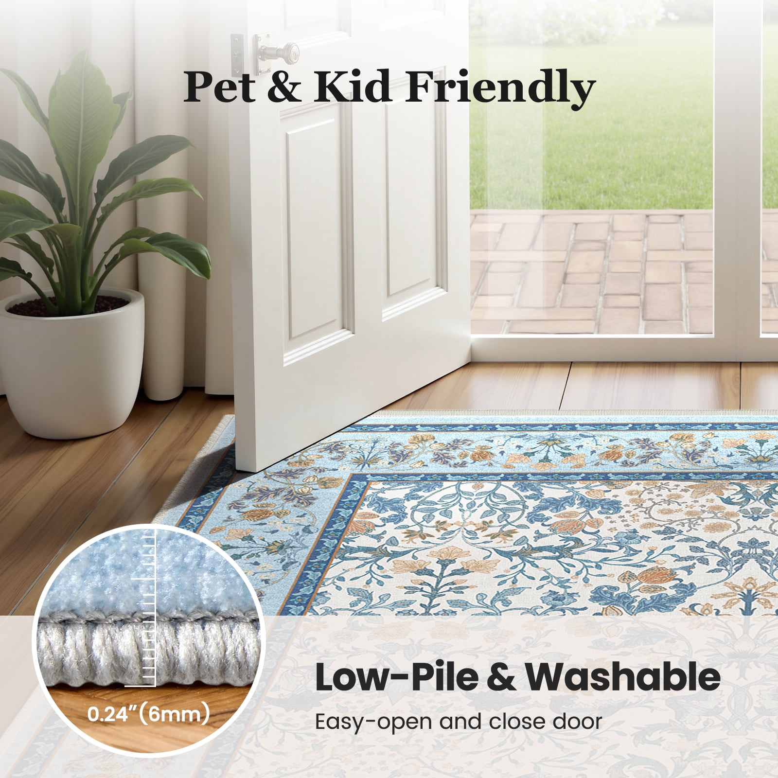 CHITOOMA 5'x7' Area Rugs for Living Room, Floral Washable Rug Boho Non-Slip Printed Carpet, Vintage Stain Resistant Indoor Rug for Bedroom Dining Room Home Office