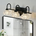 thumbnail image 3 of 3-Light Bathroom Light Fixtures, Black Modern Bathroom 17.3in Vanity Lights with Flower Glass Shade, Bathroom Wall Lamp for Mirror Cabinet Porch, E12, 3 of 8