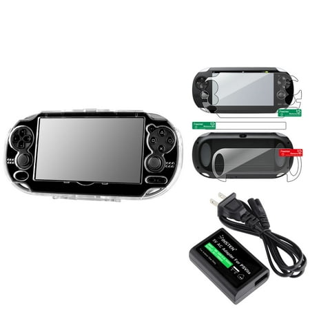 Insten Clear Crystal Case + Back And Front Screen Protector + AC Wall Charger For Sony PlayStation PS Vita
