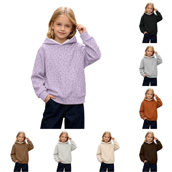 HCYSFG Girls Cheetah Print Hoodies Leopard Print Long Sleeve Pullover Relaxed Fit Ribbed Casual Tops Everyday Sweatshirts