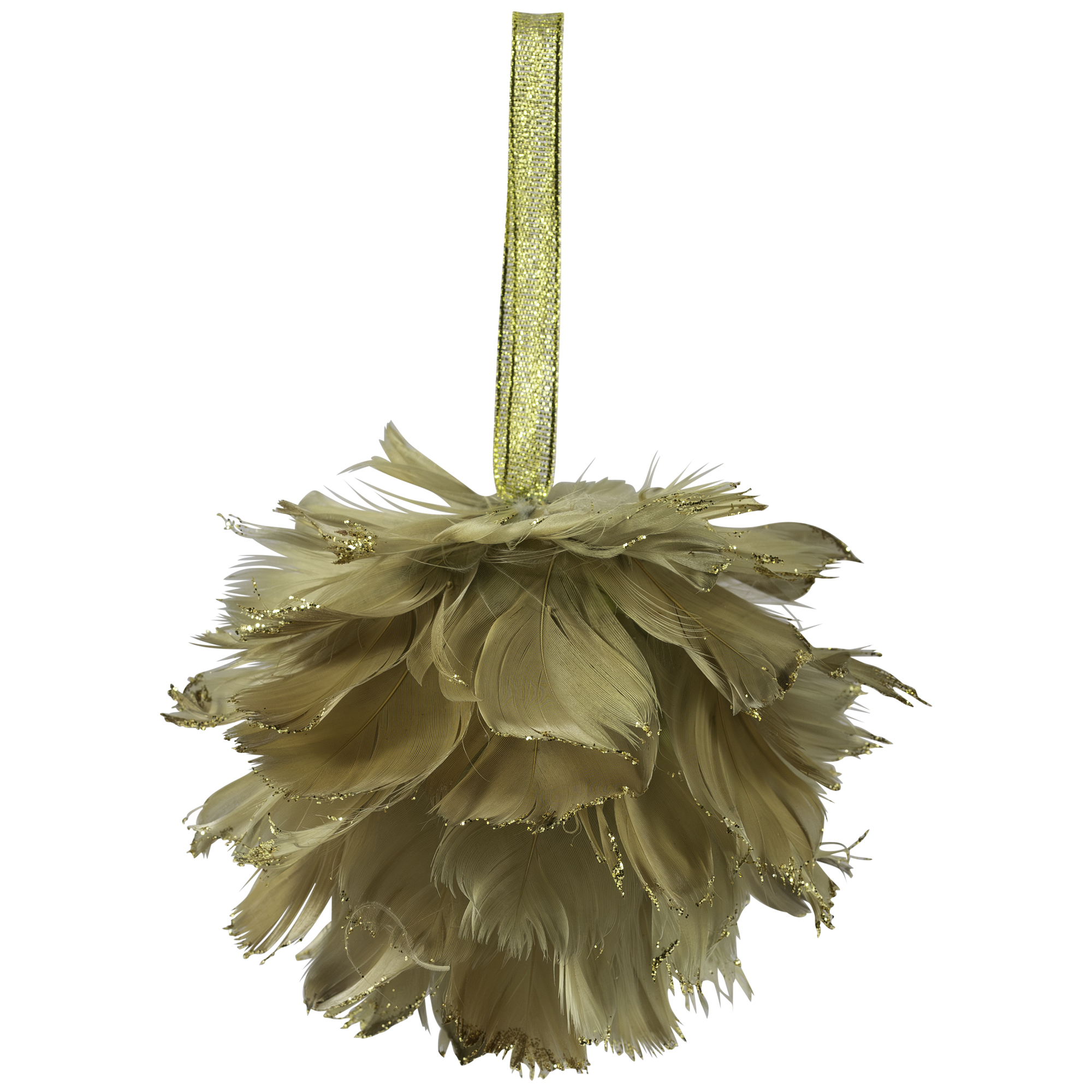 Northlight Glittered Feathers Christmas Ball Ornament - 6" - Tan
