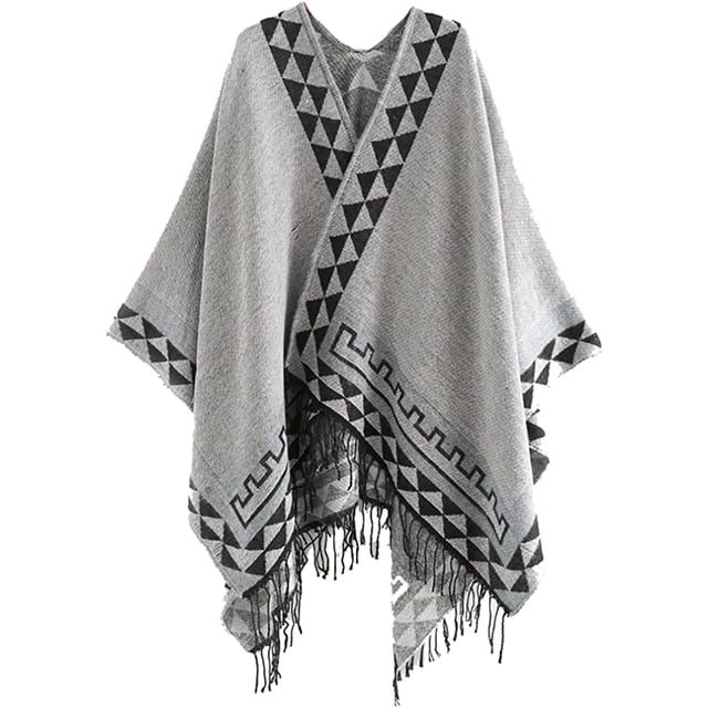 LinYooLi Women Tassel Shawl Wraps Open Front Poncho Sweater Cardigan Cape Blanket for Party Travel Office