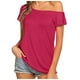 thumbnail image 1 of Camiseta informal de manga corta irregular y color liso con hombros descubiertos para mujer - Top ligero para fiestas de los 80 - Lavable a máquina y corte clásico, 1 of 7