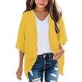 thumbnail image 3 of Girls T Shirts Casual Solid Color Cardigan Open Front Lightweight Summer Top Girls Tops Yellow 9-10 Years, 3 of 5
