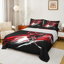 Manfei Ice Hockey Lover Queen Sheet Sets,Sport Theme Flat Sheet,Red White Black Queen Fitted Sheet For Boys,Ultra Soft Bedroom Decorative,4pcs