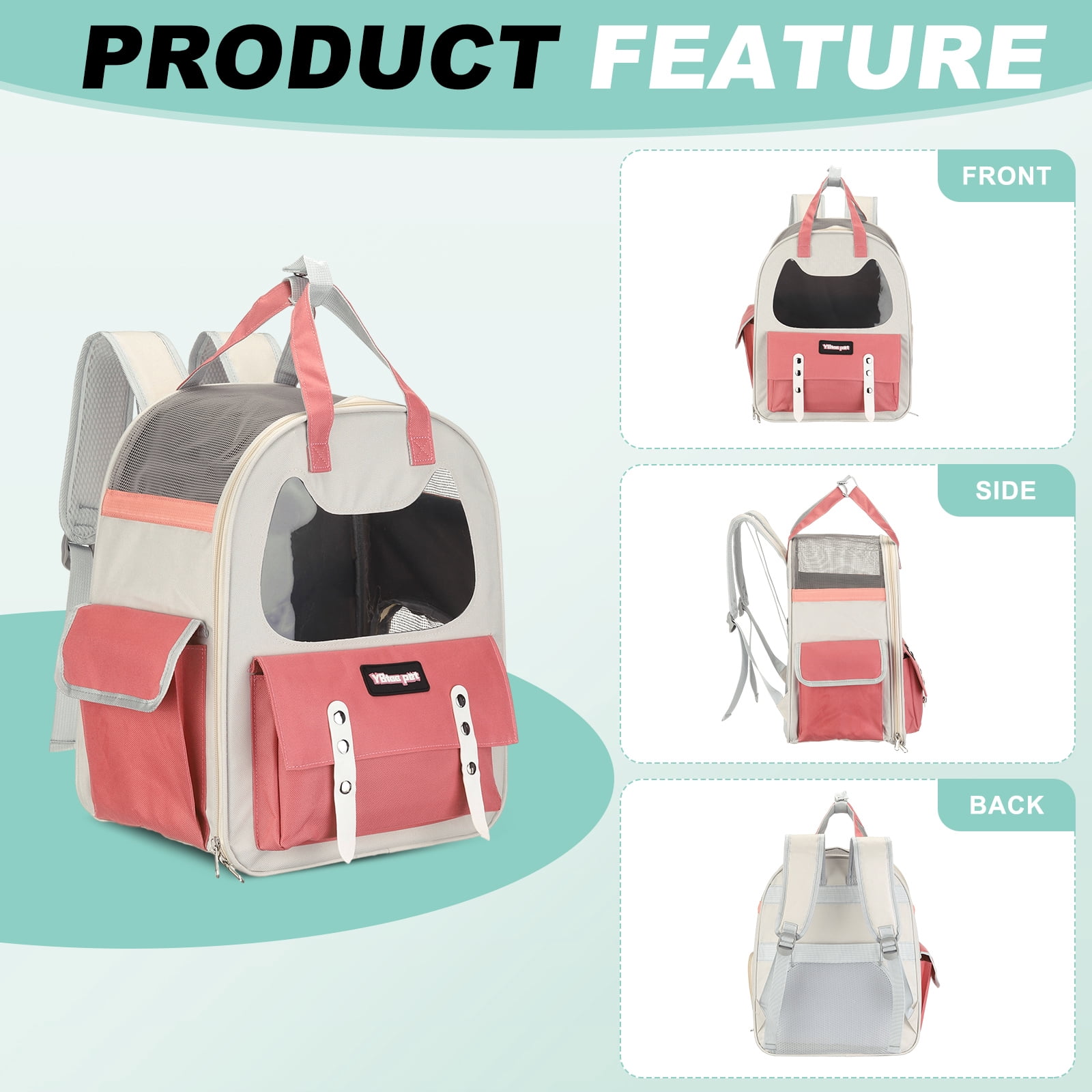 Cat Backpack Carrier, Breathable Pet Hiking Backpack Travel Bag for Cats or Small Dogs Pink