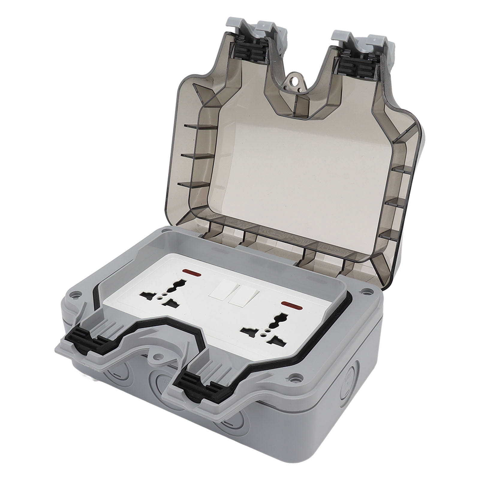YAHHU 13A IP66 Waterproof Outdoor Outlet Box, Dual 2-Gang Switched Socket with Protection Cover, Splash Proof Dustproof Surface Mount Wall Receptacle for Home Garden Bathroom Kitchen Construction