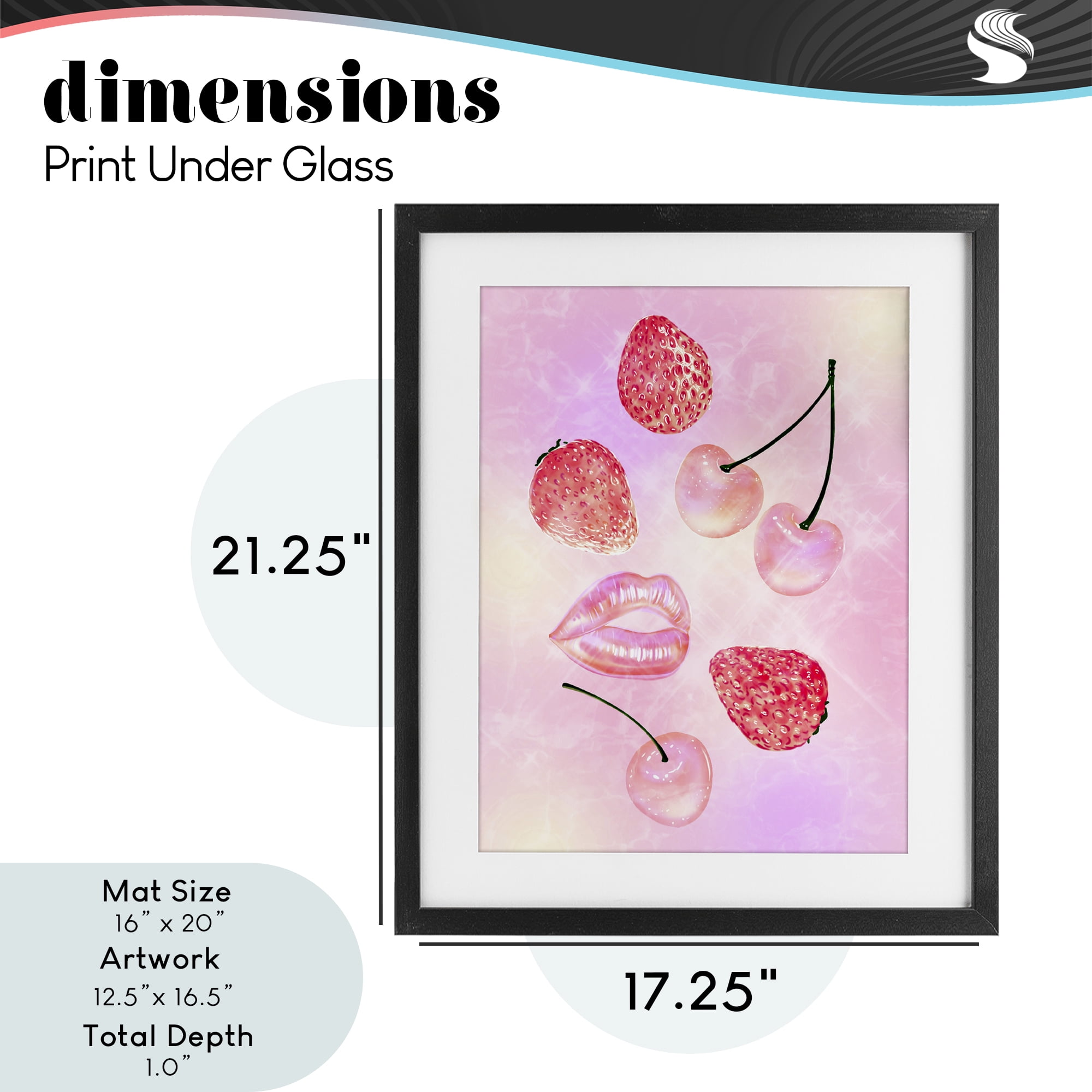 Pink Fruits and Kisses Black Framed Print Under Glass, design by Ziwei Li