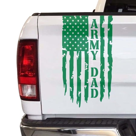 Army Dad Retired Vietnam Veteran Distressed American USA US Flag Truck Tailgate Vinyl Decal Compatible with most Pickup Trucks USMC USAF US Navy Decal Sticker (11" x 20", Grass Green)