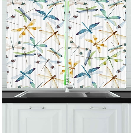 Dragonfly Curtains 2 Panels Set, Moth Butterfly Like Bugs in Watercolor Print Modern Minimalist Design Art Print, Window Drapes for Living Room Bedroom, 55W X 39L Inches, Multicolor, by (Best Minimalist Bedroom Design)