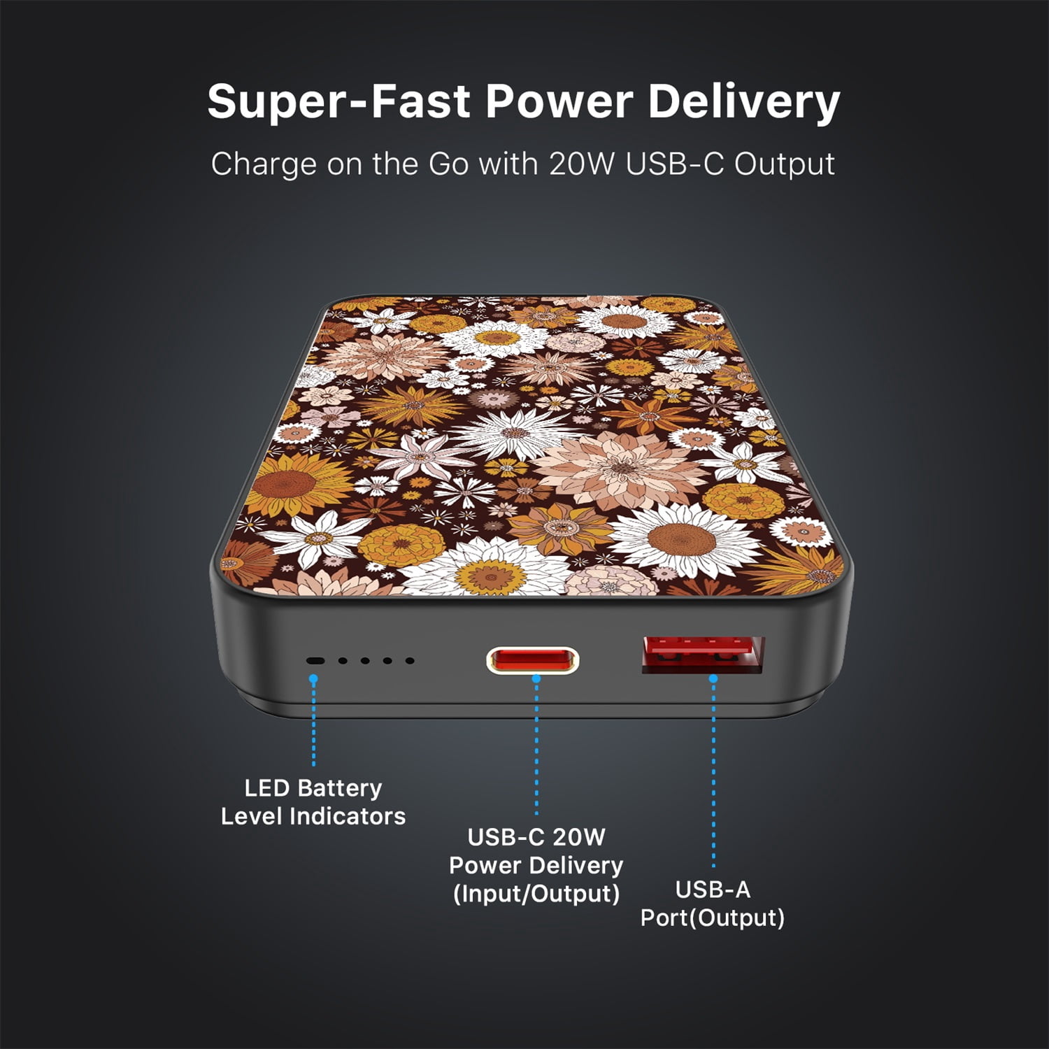MyBat Design Lab 10000mAh Magnetic Wireless Power Bank - Autumn Florals