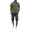 thumbnail image 2 of INSPIRE CHIC Men's Solid Short Sleeve Button Down Chest Pockets Linen Shirt 2XL Olive Green, 2 of 6