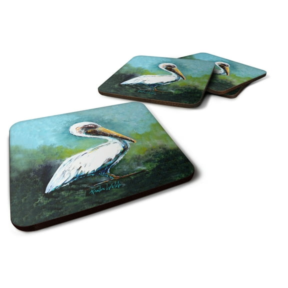 Carolines Treasures MW1309FC Blue Stand White Pelican Foam Coaster Set of 4 3 1/2 x 3 1/2 multicolor