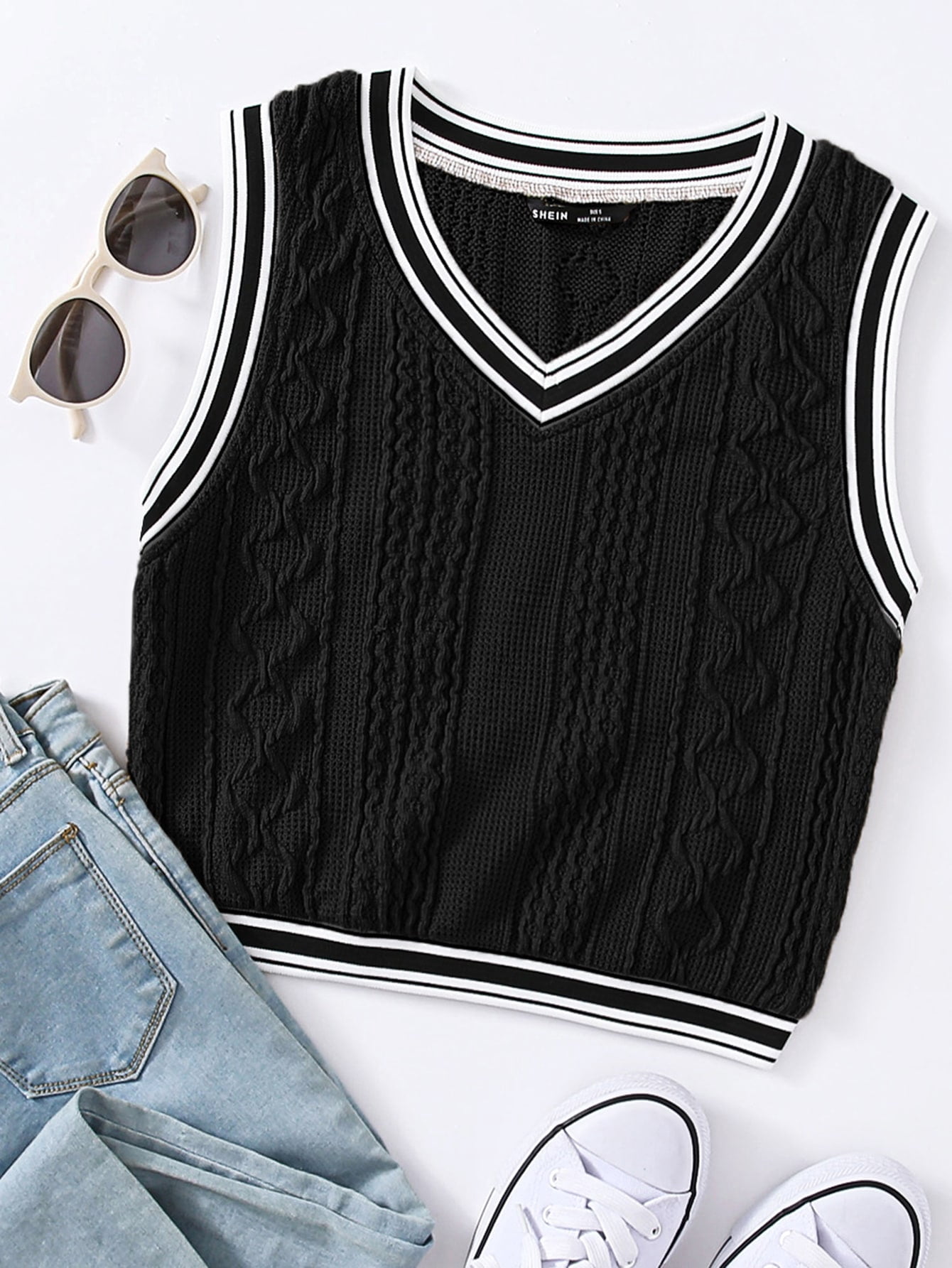 Varsity Striped Cropped Sweater Vest 