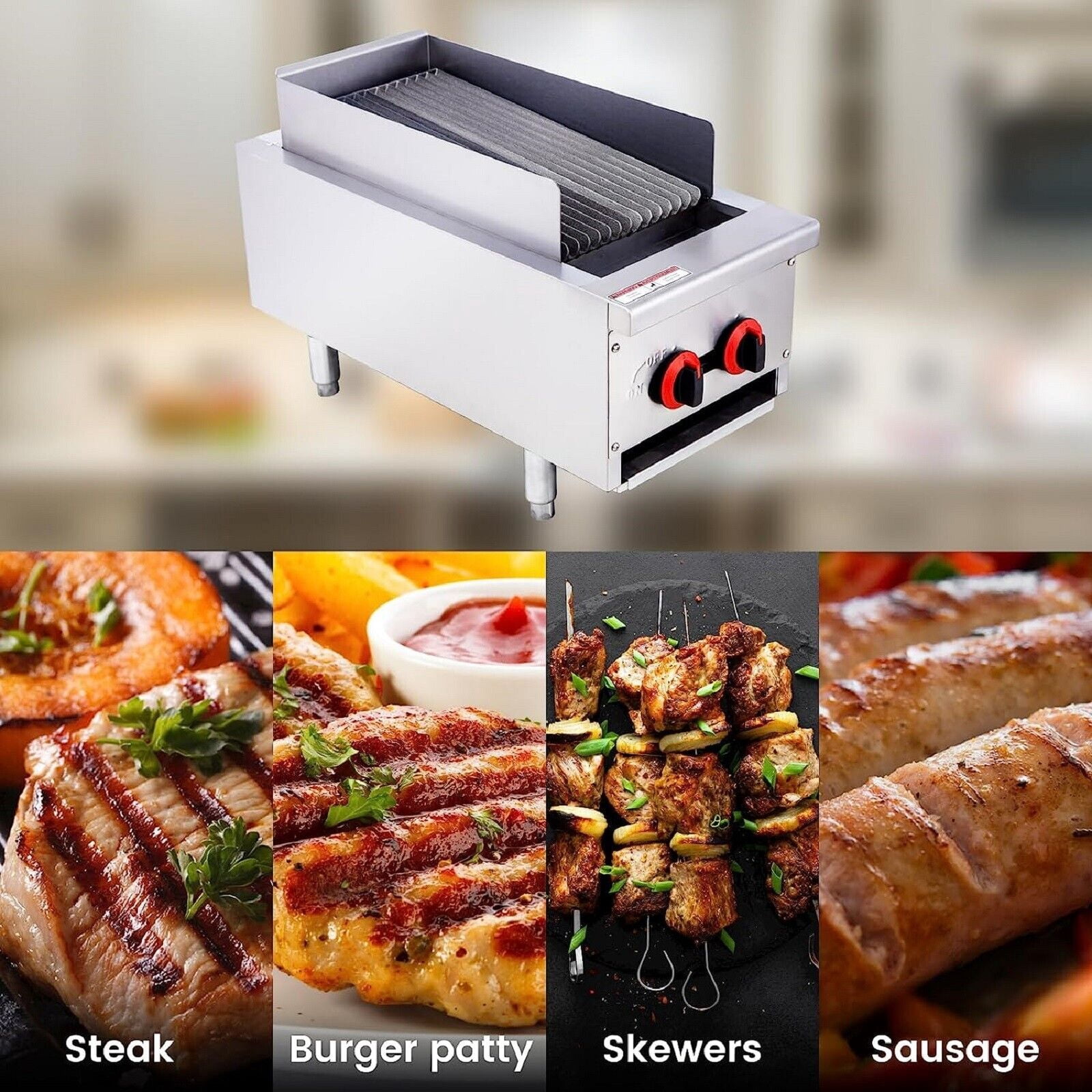 Hakka Brothers 14" Radiant Gas Charbroiler Commercial Gas Grill 2 Burners, 40,000 BTU, ETL Certified