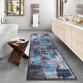 thumbnail image 3 of Memoryfield 2'x6' Kitchen Runner Rug, Modern Floral Runners Non-Slip Soft Foldable Carpet for Hallway Laundry Room, Blue & Gray, 3 of 7