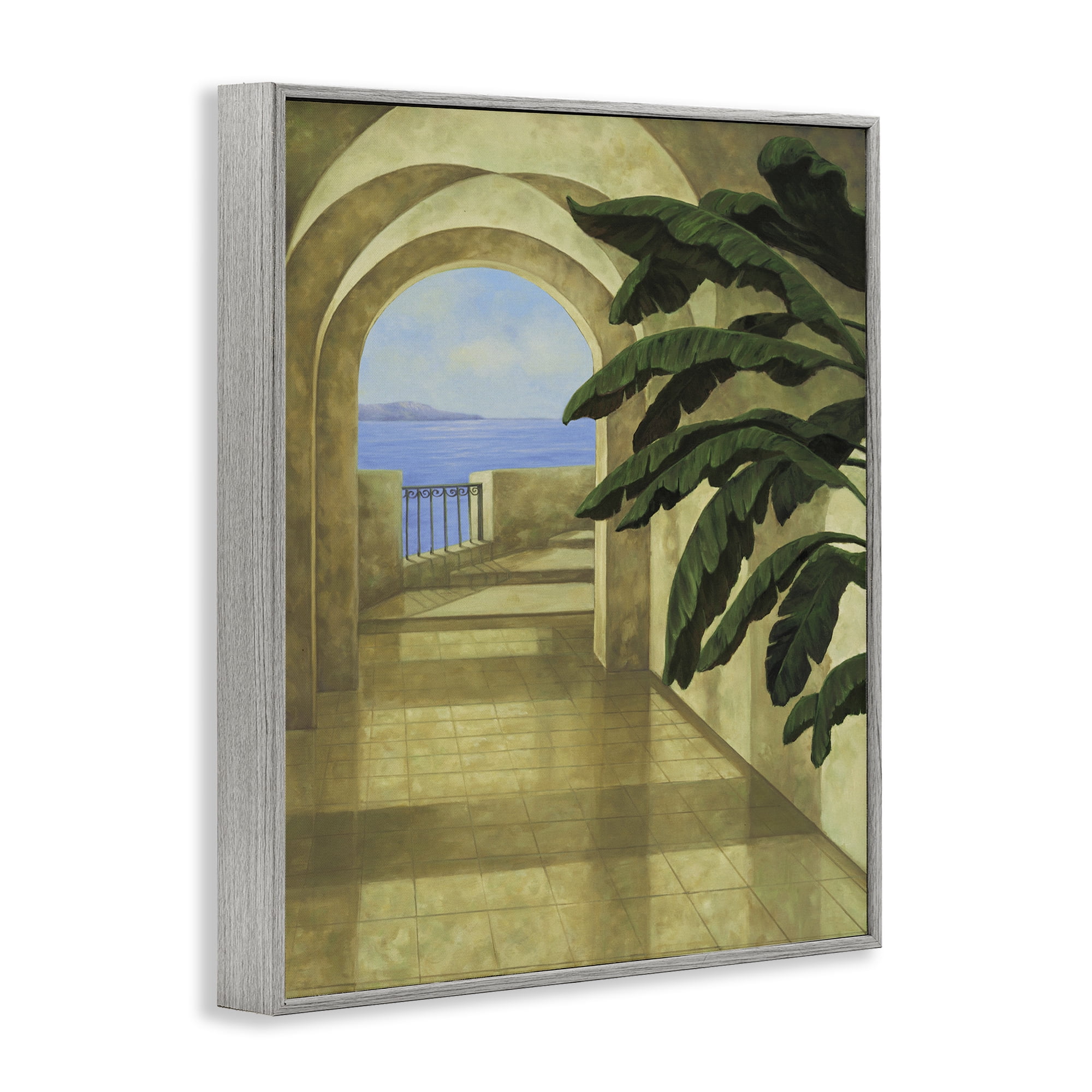 Stupell Industries Coastal Villa Palm Town & City Painting Gray Framed Art Print Wall Art, 24 x 30