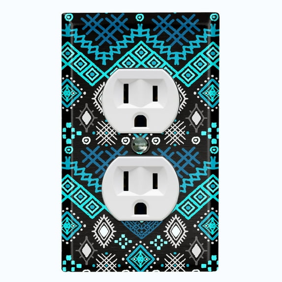 Metal Light Switch Plate Cover Safari African Tribal Art Pattern Teal SFR055