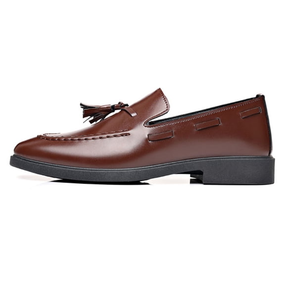 Gpaecead Men Tassel Loafers Slip On Solid Color Faux Leather Spring Summer Casual Business Flat Shoes For Office Daily, Brown