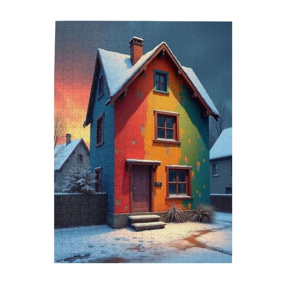 Colorful Winter House 500 Piece Adult Jigsaw Puzzle Challenging And Relaxing Puzzle For Adults Fun Family Activity Unique Home Decor Great Gift Idea